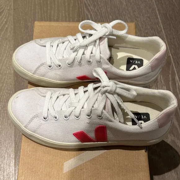 Veja Women's White and Red Sneakers - Picture 1 of 5